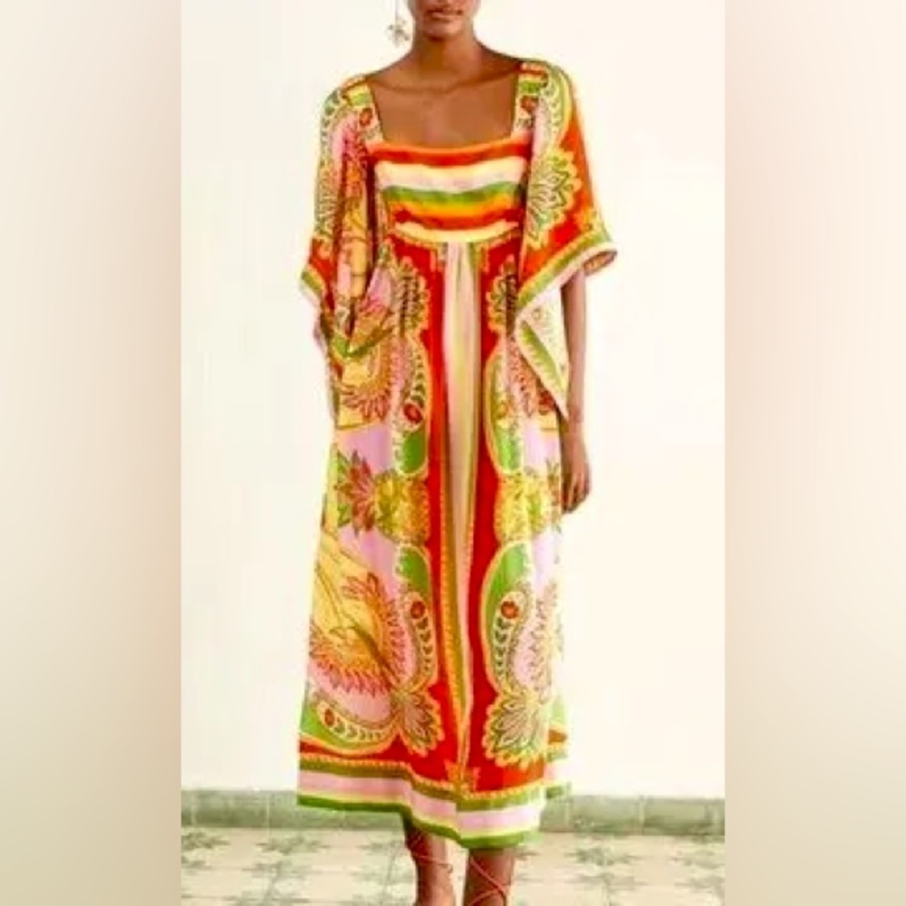 Farm Rio Beach Toucans Scarf MIDI dress- multicolor NEW WITH TAGS